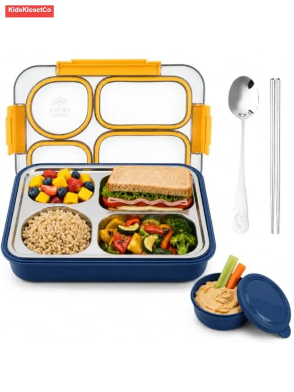 Stainless Steel Bento Lunch Box 4 Compartments Leakproof Adults Office Travel